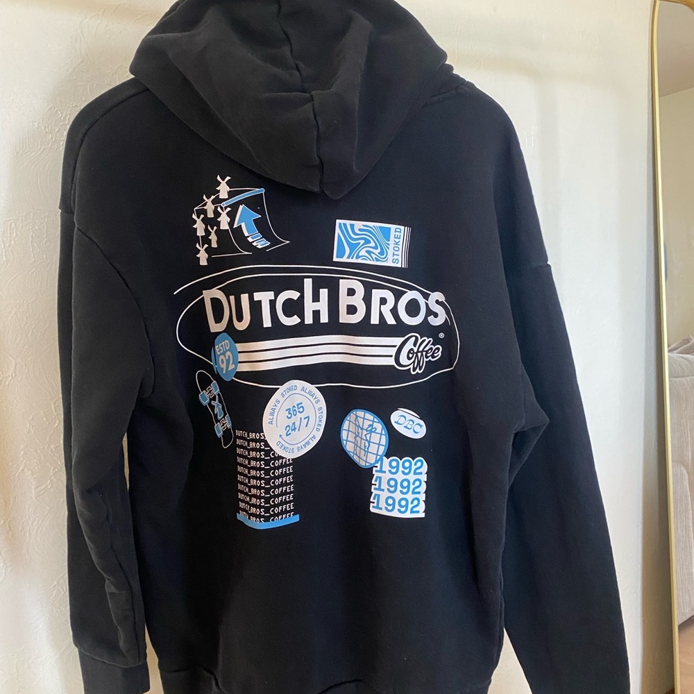 Dutch Bros Black Hoodie with Blue & White Graphic Logos